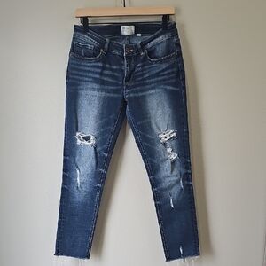 BKE Women's Distressed Dark Blue Ankle Jeans